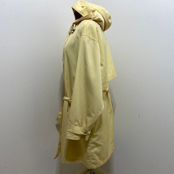 Woman's Size Large L.L. Bean Yellow Rain Trench Coat with Hood - Picture 3 of 10